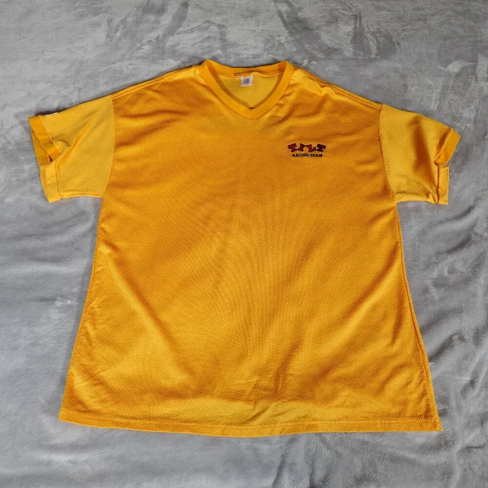 Vintage Russell Athletic Tilt Racing Team Jersey Shirt Mens 2XL Slim Fit Gold - Picture 3 of 8